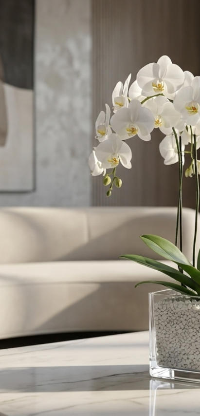Beispiel Bilder von verschieden Orchideen in Glasgefäßen und Orchitop mit Colomi Orchideensubstrat