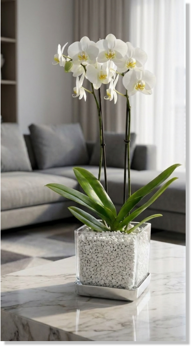 Eine prächtig blühende Orchidee im Colomi Orchideengranulat